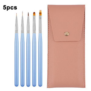 Ensemble de pinceaux à ongles à manche en bois bleu, incluant des pinceaux biseautés pour French, ombré, estompage, liner et pour gel acrylique 3D - Product Image 6