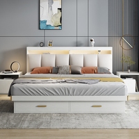 Lit double en mélamine au design minimaliste avec rangement en bois pour chambre à coucher de villa - Vente en gros