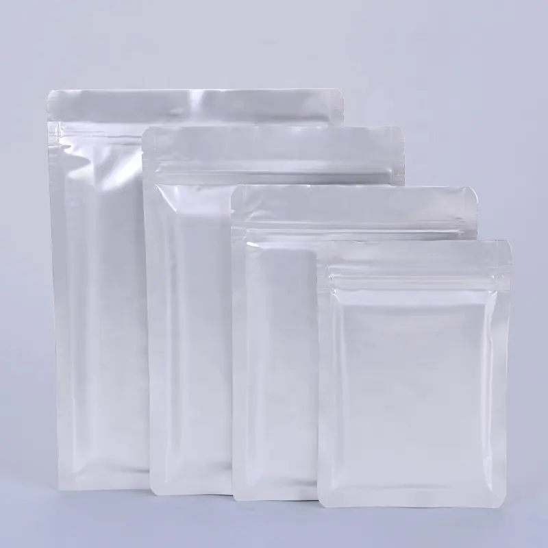 Em estoque heat-seal cheiro prova food grade prata Aluminum Foil Pouch 3 side seal ziplock Mylar Bags