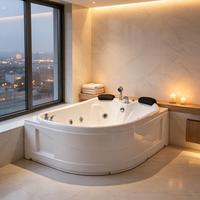 Baignoire d'angle à remous en acrylique Raison avec robinet mitigeur, drain et trop-plein, baignoire SPA d'angle pour 2 personnes pour salle de bain d'hôtel