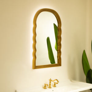 Lumina Mirror 24'' Golden Scalloped <b>Arched</b> PU Decorative Wall Mirror Retro Style - Product Image 3