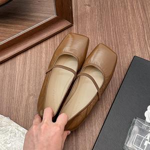 Zapatos Planos de Cuero para Mujer, Verano 2024, Tacón Bajo, Estilo Bailarina, Modernos y Versátiles, con Punta Cuadrada - Product Image 2