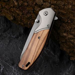 Stainless Steel Wood Handle EDC Tactical Survival Folding Knife with Clip Blank Blade Can Be Customized with Patterns - Product Image 4
