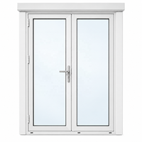 Porte d'entrée pivotante extérieure résidentielle étanche en aluminium moulé OEM PSL à double battant avec panneau en verre transparent à ouverture manuelle