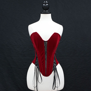 Superbe Corset Bustier en Velours et Dentelle, avec Empiècements, pour Soirées Gothiques Sombres et Séances Photo - Product Image 3