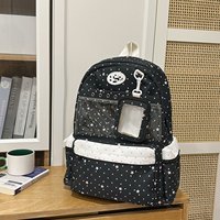 Sac à dos mignon et tendance avec imprimé étoiles pour filles, sac à dos pour femmes avec poche transparente