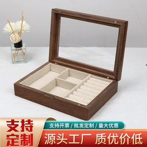 Solid Wood Jewelry <b>Box</b> With Glass Lid Rectangle Storage Organizer For Necklace Ring <b>Earring</b> Household Use - Product Image 5