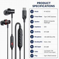 Écouteurs ANC Type-C, écouteurs USB-C, suppression active du bruit, écouteurs filaires avec micro, interrupteur de volume, étanches IPX5, Apt-X HD, privés