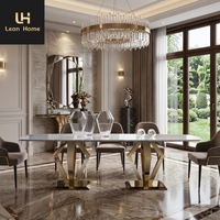 Table à manger rectangulaire de luxe pour 8 personnes avec base en acier inoxydable et plateau en marbre