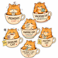 Autocollants personnalisés sans colle, motif dessin animé, chat mignon orange, autocollants en vinyle découpés étanches pour journal, coque de téléphone