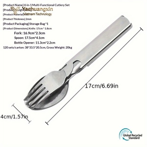 Travel Hiking <b>Reusable</b> Eco Camping Stainless Steel Beer Opener Knife Spoon Fork Portable Cutlery Set with Case - Product Image 5