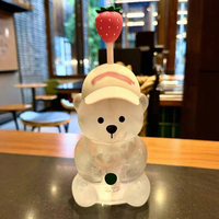 Gobelet en verre transparent Strawberry Bear avec couvercle 591 ml, gobelet à eau en verre réutilisable écologique, adapté aux boissons froides