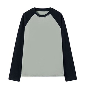 Camiseta de manga larga de algodón puro hilado compacto peinado 21S 200g-Mangas de cuerno raglán, estilo en blanco bloqueado por color - Product Image 3