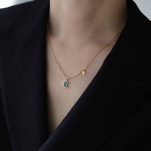 Collar con Colgante de Piedra Natural Cuadrada de Malaquita, Turquesa y Lapislázuli en Acero Inoxidable - Product Image 3