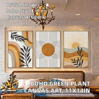 PHOPAGO Tableau mural sur toile abstrait botanique vert bohème, impression numérique de feuilles et de lignes solaires, impression botanique