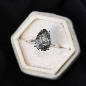 Anillo de Esmeralda Natural en Forma de Pera Chapado en Oro de 14K, Anillo de Compromiso Vintage en Plata de Ley para Bodas y Fiestas - Product Image 5