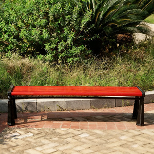 مقعد طويل خارجي عصري مصنوع من الألومنيوم المصبوب المقاوم للتآكل والخشب الصلب للحدائق والمتنزهات والشرفات - Product Image 2