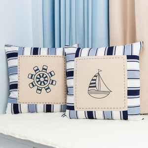 Coussins décoratifs bleus méditerranéens Hailan, coussins épais en coton et lin, coussins de canapé série nautique, vente en gros - Product Image 4