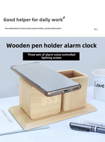 Porte-stylo en bois multifonctionnel, horloge, charge sans fil, affichage de la température et de la date, couleur et taille personnalisées, service OEM/ODM