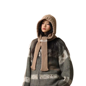 HILLDI Ribbed Knit Hat Scarf Set Red One Piece Warm Neck Protector Adult Winter Wear - Product Image 5