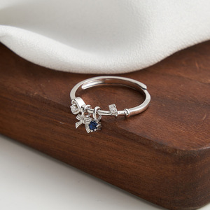 S925 <strong>Sterling</strong> <strong>Silver</strong> <strong>Ring</strong> CZ Zircon Jewelryfor Women Blue Stone Bow Knot Gold Plated <strong>Ring</strong> - Product Image 4