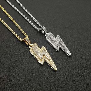 yunnique <b>Titanium</b> Steel Lightning Pendant Necklace Full Diamond Pave Setting Unisex Party Jewelry HX010 - Product Image 2