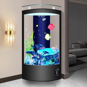 Aquarium triangulaire en verre moderne pour salon, à poser contre le mur, avec filtre de fond personnalisé et meuble intégré - Product Image 3