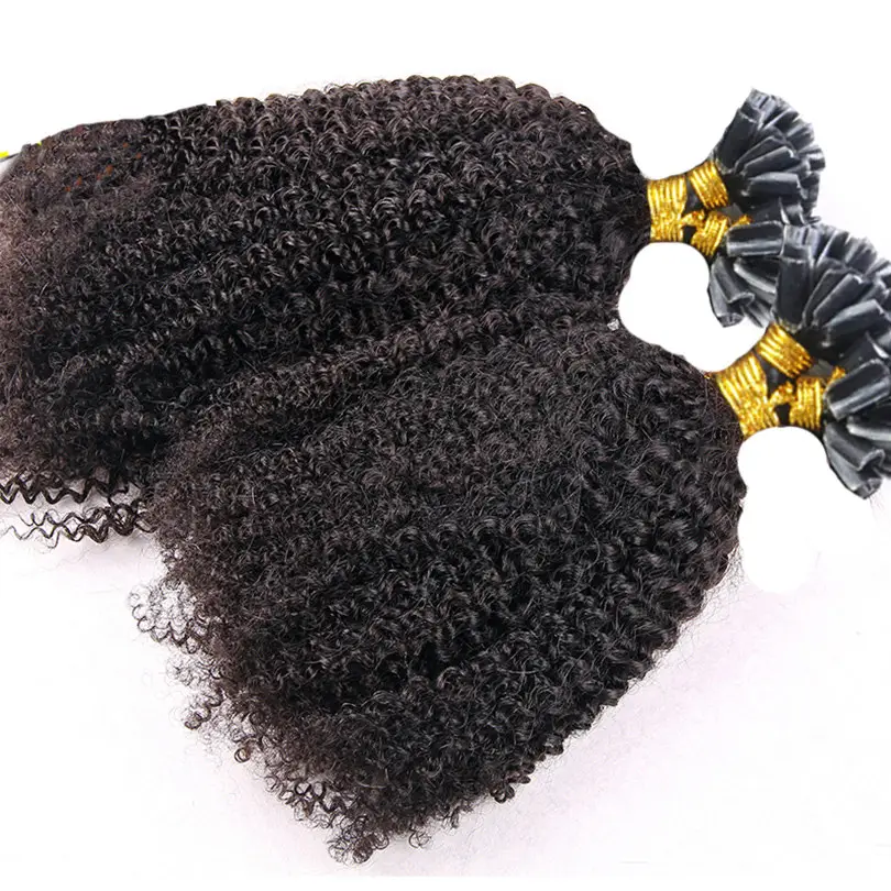 Wholesale 1g/strand human crochet utips 4B 4C 3B 3C natural black afro kinky curly keratin u tip nail human hair extensions