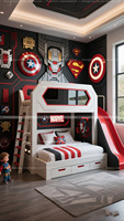 Lit mezzanine rouge et noir lit design sur le thème de l'animation pour enfants lit bouclier américain design hôtelier caractéristique