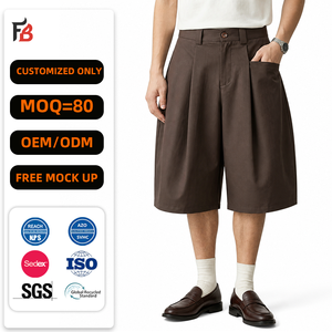 Pantalones Cortos <span class=keywords><strong>de</strong></span> <span class=keywords><strong>Vestir</strong></span> para Hombre, Plisados, Marrones, <span class=keywords><strong>de</strong></span> Pierna Ancha, Corte Holgado, Estilo Vintage, Personalizados - Product Image 1