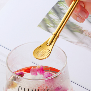 Pailles réutilisables en acier inoxydable avec filtre à eau, thé et miel, et cuillère-filtre - Product Image 2