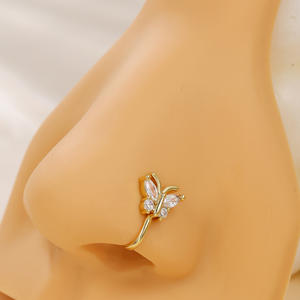 Anillos de nariz dorados de latón ecológicos que no se desvanecen para mujer, bonitos puños de nariz dorados, Piercing de imitación de circón de estrella para bodas, fiestas, regalos - Product Image 5