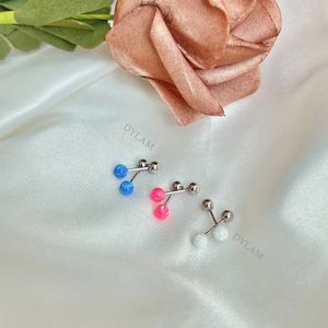 ต่างหูเงินแท้ 925 ดีไซน์ทันสมัยประดับลูกปัดแก้วสีรุ้งสำหรับผู้หญิง - Product Image 4