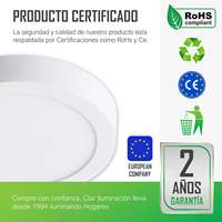 Lámpara de Techo LED SMD de Superficie Hybec, 20W, 1600lm, Ra80, Garantía de 2 Años, Redonda, Blanca, Downlight para Sala de Estar, Minimalista, de Aluminio