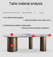 Table à manger ovale moderne de luxe en marbre artificiel italien avec base en métal pour la maison, les restaurants et les hôtels
