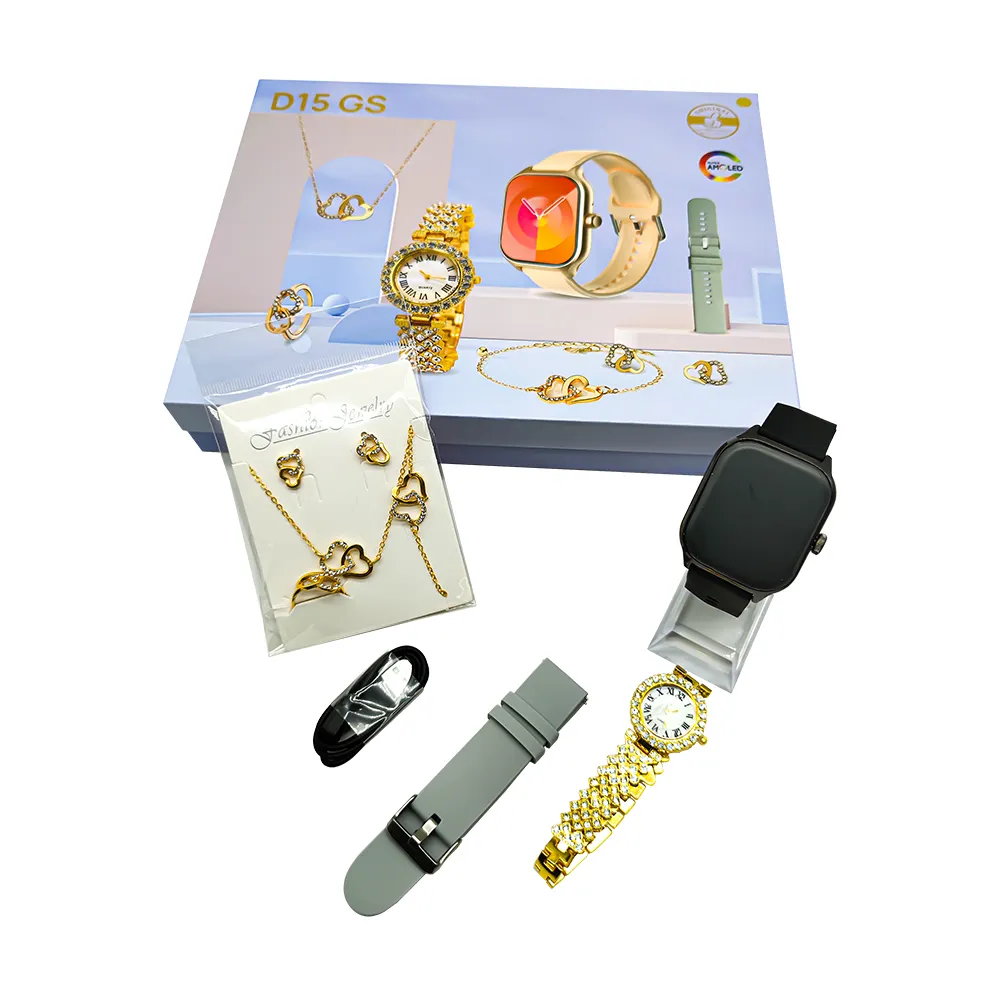 D15 Gs Pk Luxe A58 Plus Gouden Ronde Scherm Smart Watch Voor Vrouwelijke Waterdichte Diamant Smart Horloge Sieraden Set Horloge