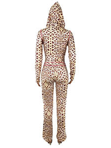 Herbst Damen bekleidung Hot Sale Leoparden muster Strickjacke und Hosenanzug mit Reiß verschluss Kapuze New Fashion Jumps uits & Plays uits - Product Image 6