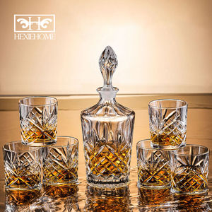 Hxglass Crystal <span class=keywords><strong>Whisky</strong></span> Decanter Set con botella de vidrio Elegante copa de vino Tallado Brandy Botella Karaffe Glas - Product Image 1