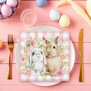 Serviettes <span class=keywords><strong>en</strong></span> <span class=keywords><strong>papier</strong></span> de Pâques Lapin Fleur Serviettes à déjeuner Serviettes à dîner pour les fournitures de fête de vacances de printemps - Product Image 3