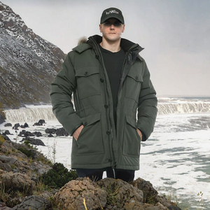<b>Men's</b> <b>Winter</b> <b>Parka</b> Jacket Hooded Windproof Down <b>Coat</b> Stand Collar Utility Pocket Outerwear - Product Image 2