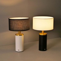 Lámpara de Mesa Moderna Recargable con Pantalla de Tela, Base de Mármol, Atenuación Táctil, 3 Colores, Luz Nocturna USB para Dormitorio, Mesita de Noche, Sala de Estar