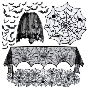Decorazione della <span class=keywords><strong>tavola</strong></span> di <span class=keywords><strong>Halloween</strong></span> tovaglia di pizzo nero con motivo ragnatela elegante decorazione da pranzo per feste a tema Horror gotico - Product Image 1