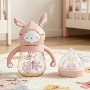 Biberon d'apprentissage PPSU en plastique PINKAH Rabbit 8OZ 240ML pour bébés, <span class=keywords><strong>tasse</strong></span> à eau et à lait avec couvercles à paille souple 2-en-1 et poignée - Product Image 1