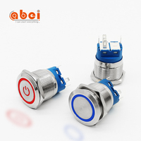Abei no nc plat en métal interrupteur 110v anneau led momentané étanche/verrouillage 22mm interrupteur à bouton-poussoir