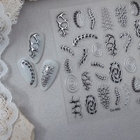 Stiker Kuku 5D Metalik Perak Motif Lily Hibiscus, Lucu, Manis, Trendi, Hiasan Pita, Hati, Huruf Inggris dengan Perekat