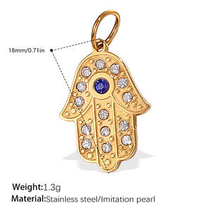 Pendentif YF8113 tendance vintage en zircon incrusté, motif <span class=keywords><strong>palmier</strong></span> et œil, avec finition goutte d'huile, plaqué or 18 carats, en acier inoxydable étanche - Product Image 6