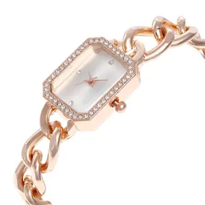 Luxus Damen uhr New Simple Square Full Diamond Digital Quarzuhren Gold Edelstahl Armband Damen Kleider uhr