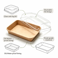 Barquette rectangulaire en papier kraft série EP avec couvercle transparent anti-buée en PET, jetable, pour sushis, vente en gros pour la restauration à emporter