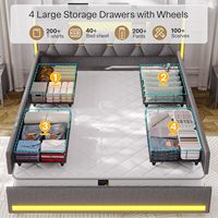 Cadre de lit queen avec 4 tiroirs, cadre de lit plate-forme queen size avec tête de lit de rangement et lumières LED