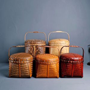 Handmade Bamboo Woven Food Box With Lid Round Natural Color 1-3L Traditional Lunch Basket Tea Storage Container - Product Image 2